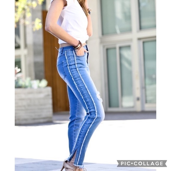 Cute! Cute Slightly Distressed Double Fringed Jeans - Picture 4 of 4